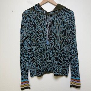 Lisa Todd Women 100% Cotton Sweater Hoodie XL Blue Leopard Print Casual
